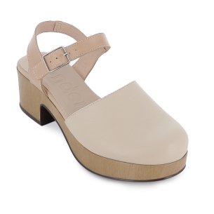 Zapato con correa en piel y plataforma beige mujer 2