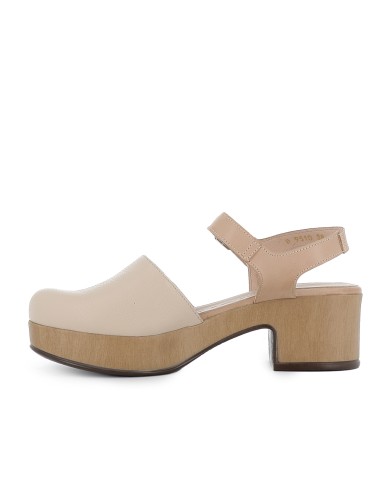 Zapato con correa en piel y plataforma beige mujer