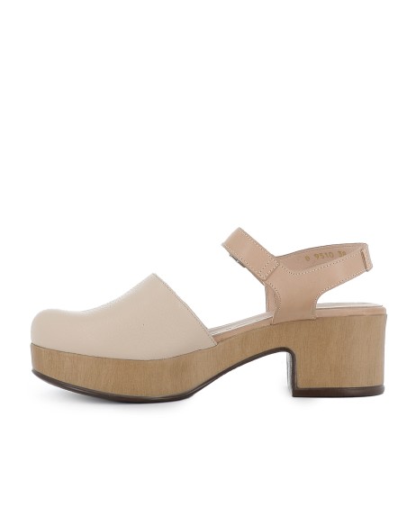 Zapato con correa en piel y plataforma beige mujer
