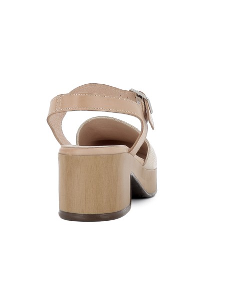Zapato con correa en piel y plataforma beige mujer