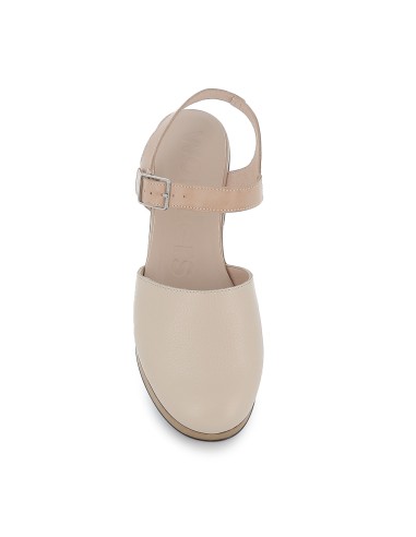 Zapato con correa en piel y plataforma beige mujer