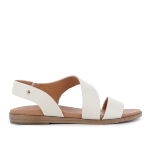 Sandalia piel con cuña baja diseño tiras mujer blancas