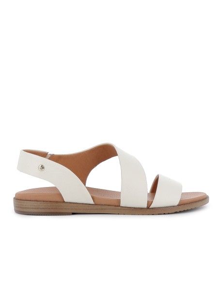 Sandalia piel con cuña baja diseño tiras mujer blancas