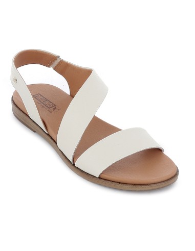 Sandalia piel con cuña baja diseño tiras mujer blancas