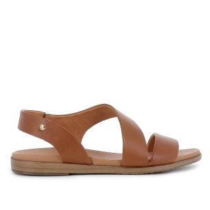 Sandalia piel con cuña baja diseño tiras mujer brandy