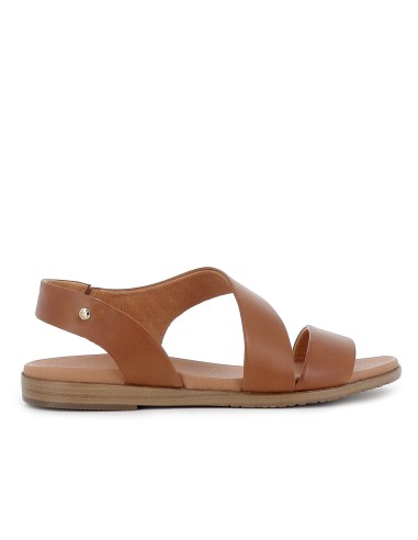 Sandalia piel con cuña baja diseño tiras mujer brandy