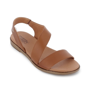 Sandalia piel con cuña baja diseño tiras mujer brandy 2