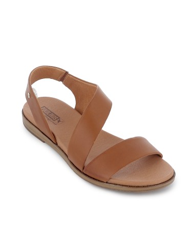 Sandalia piel con cuña baja diseño tiras mujer brandy