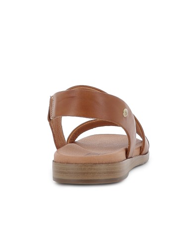 Sandalia piel con cuña baja diseño tiras mujer brandy