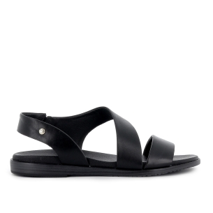 Sandalia piel con cuña baja diseño tiras mujer negro