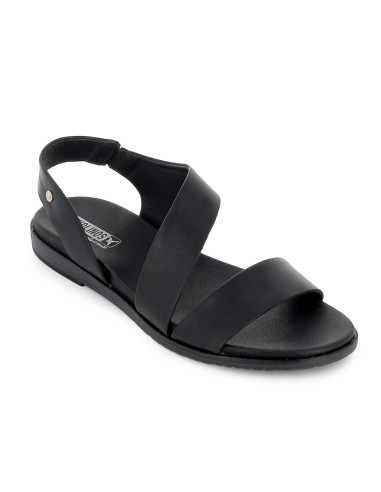 Sandalia piel con cuña baja diseño tiras mujer negro