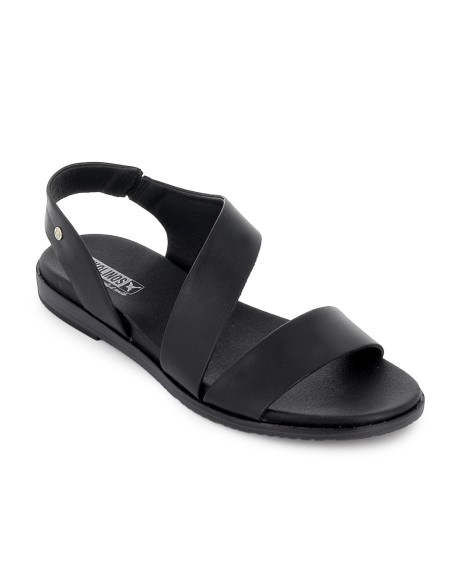 Sandalia piel con cuña baja diseño tiras mujer negro