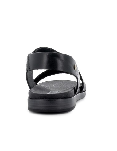 Sandalia piel con cuña baja diseño tiras mujer negro