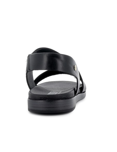 Sandalia piel con cuña baja diseño tiras mujer negro