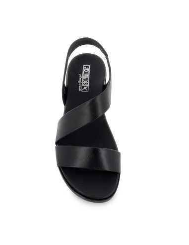 Sandalia piel con cuña baja diseño tiras mujer negro