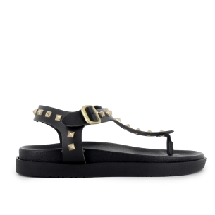 Sandalias esclava piel con tachas decorativas plana mujer negra