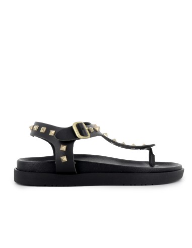 Sandalias esclava piel con tachas decorativas plana mujer negra