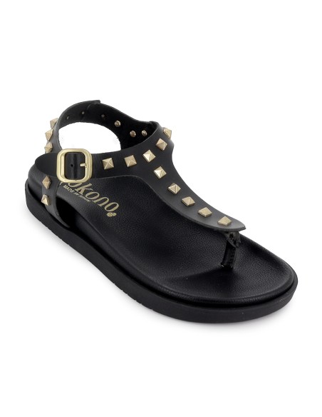 Sandalias esclava piel con tachas decorativas plana mujer negra