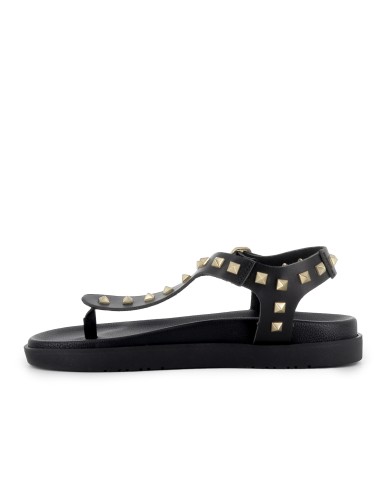 Sandalias esclava piel con tachas decorativas plana mujer negra