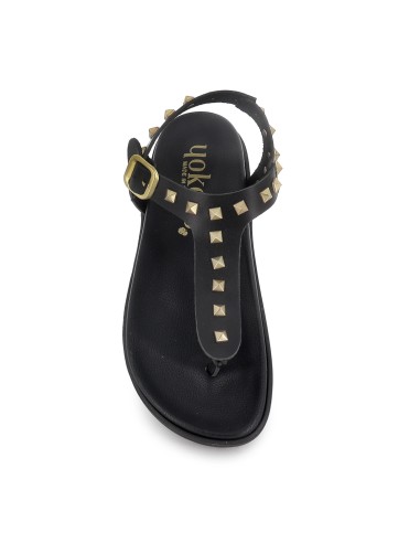 Sandalias esclava piel con tachas decorativas plana mujer negra