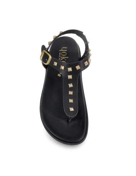 Sandalias esclava piel con tachas decorativas plana mujer negra