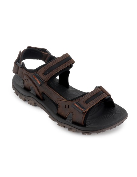 Sandalia californiana piel y textil 3 velcros hombre marron