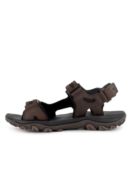 Sandalia californiana piel y textil 3 velcros hombre marron