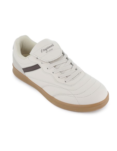 Deportivas retro solapa vista con cierre de cordones hombre beige