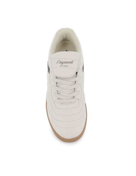 Deportivas retro solapa vista con cierre de cordones hombre beige