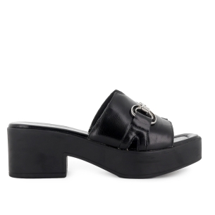 Zueco piel hebilla tacon ligero y plantilla comoda mujer negro