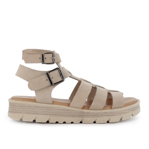 Sandalia romana piel serraje 2 hebillas plataforma mujer beige