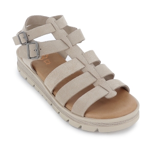 Sandalia romana piel serraje 2 hebillas plataforma mujer beige 2