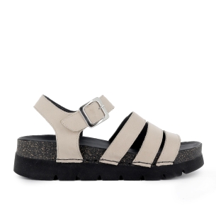 Sandalia piel multitiras con hebilla y plataforma mujer blanco