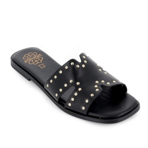 Sandalia tipo zueco piel con tachas semi cuadrada mujer negra 2