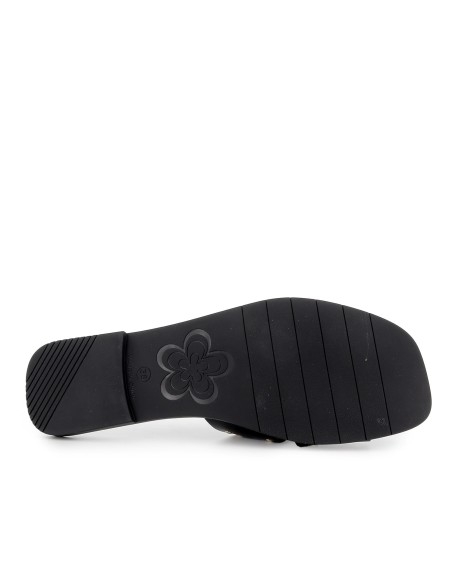 Sandalia tipo zueco piel con tachas semi cuadrada mujer negra