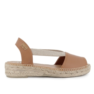 Alpargata abierta piel y yute elasticos cuña mujer cuero