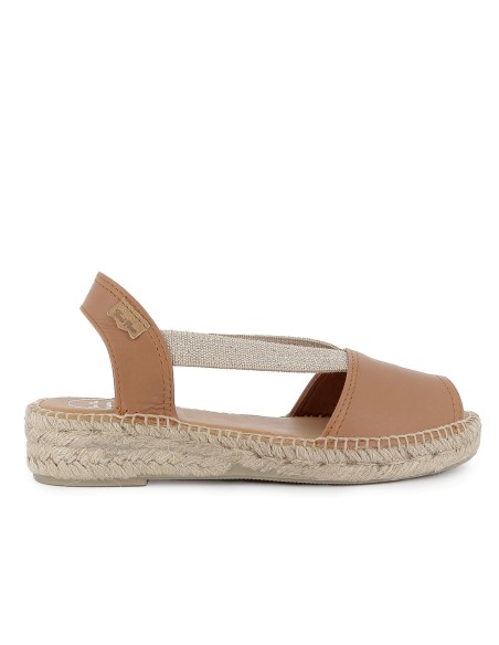 Alpargata abierta piel y yute elasticos cuña mujer cuero