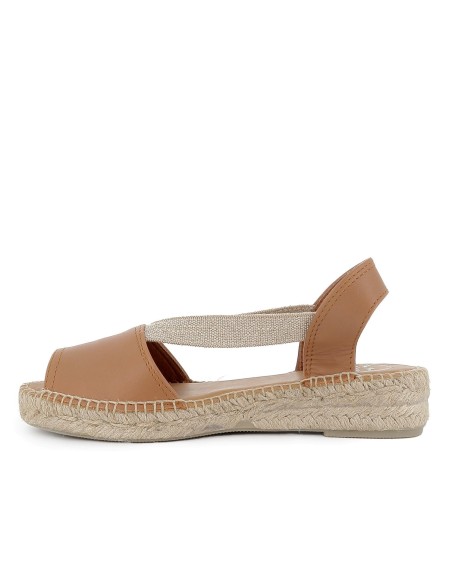 Alpargata abierta piel y yute elasticos cuña mujer cuero