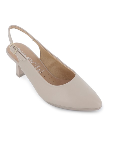 Salon piel destalonado con tacon medio mujer beige