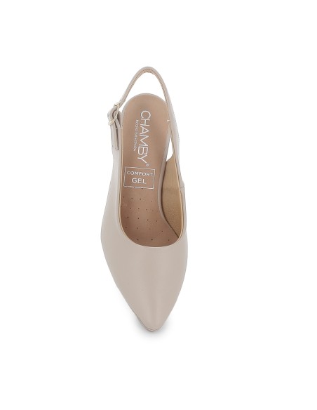 Salon piel destalonado con tacon medio mujer beige