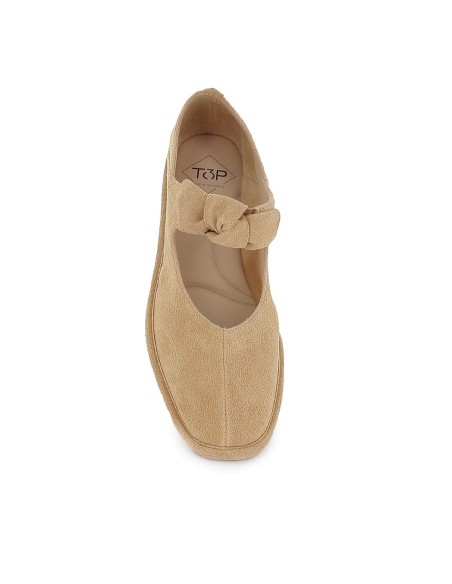 Bailarina piel lazo elastico y plantilla acolchada mujer camel