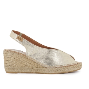 Alpargata abierta cuña piel mujer dorado