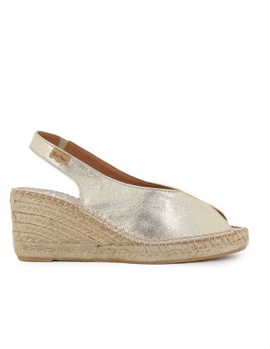 Alpargata abierta cuña piel mujer dorado