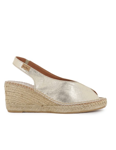 Alpargata abierta cuña piel mujer dorado
