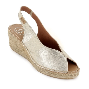 Alpargata abierta cuña piel mujer dorado 2