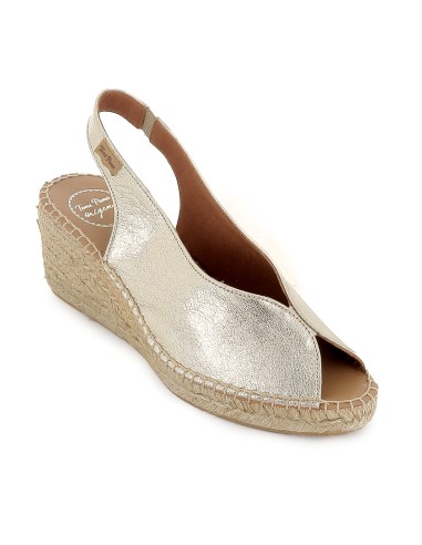 Alpargata abierta cuña piel mujer dorado