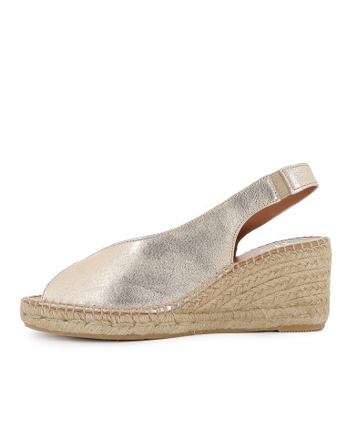 Alpargata abierta cuña piel mujer dorado