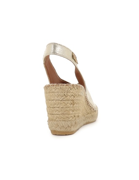 Alpargata abierta cuña piel mujer dorado