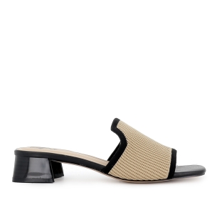 Zueco licra vivo contraste y comodo tacon medio mujer beige