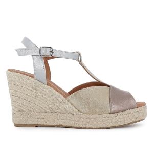 Sandalia plataforma yute napa forrada mujer dorada